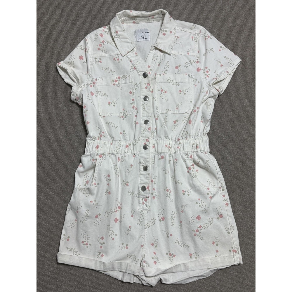 Celebrity Pink‎ Romper Womens Large Floral Print Button Front Shorts Pockets